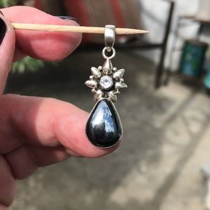 Hematite White Topaz Sterling Silver Pendant